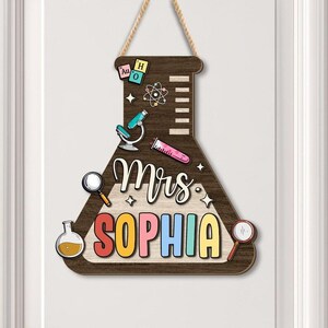 Letrero 3D personalizado para profesor de ciencias, decoración para aula de ciencias, letrero personalizado para puerta de profesor, colgador de puerta para profesor, regalo para profesor, regreso a clases