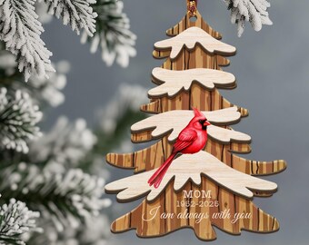 Adorno de cardenal personalizado para árbol de Navidad, recuerdo de madera de 2 capas, regalo de condolencia por la pérdida del padre, adorno de madera conmemorativo.