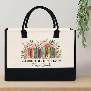 Teacher Appreciation Gift Tote Bag, Personalized Teacher Tote Bag, Helping Little Minds Grow, Teacher Gift, Floral Bag, Custom Teacher Name