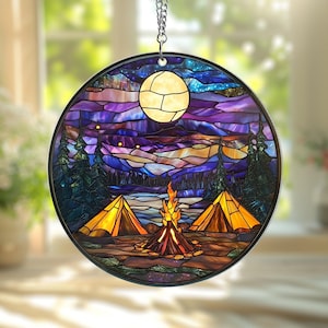 Starry Camp Fire Acrylic Suncatcher Ornament, Window Decor Gift for Mothers, Acrylic Window Hangings, Home Decor, Birthday Gift for Her