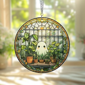 Cute Ghost Acrylic Suncatcher, Greenhouse Decor, Stained Glass style Halloween Cute Ghost Home Decor, Window Decor Gift, Halloween Gift,