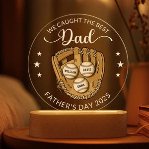 Luz de noche LED personalizada "Atrapamos al mejor papá", pelota para lanzar personalizada con el nombre del niño, deportes activos, gran atrapapelotas, regalo para papá