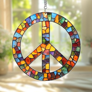 Peace Sign Suncatcher Hanging Sign, Peace Sign Christmas Ornament, Hippie Car Charm, Peace Sign Gift, Peace Sign Window Hanging, Groovy Gift