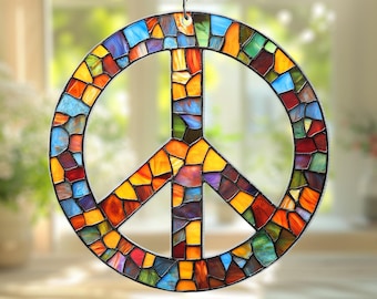 Letrero colgante atrapasol con el símbolo de la paz, adorno navideño con el símbolo de la paz, amuleto hippie para coche, regalo con el símbolo de la paz, símbolo de la paz para colgar en la ventana, regalo fantástico