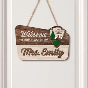 Teacher 3D Door Hanger National Park Teacher Sign Personalized, Classroom Adventure Decor Teacher Door Sign, Camping Theme Teacher Name Gift