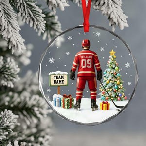 Personalized Hockey Ornament, Custom Name Hockey Players Ornament, Custom Acrylic Ornament, Ice Hockey Keepsake, Hockey Christmas Ornament