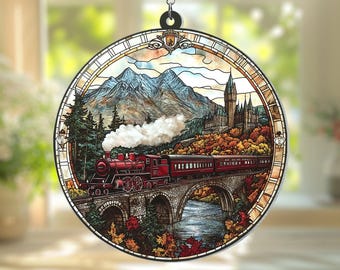 Ornamento da appendere alla finestra del treno espresso HGWs autunnale, decorazione da appendere alla finestra in acrilico della scuola dei maghi, decorazione da parete per amanti dei libri del castello magico Natale