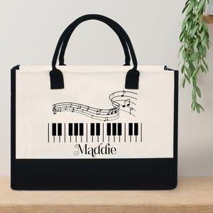 Personalized Piano Tote Bag, Music Teacher Tote Bag, Music Gift Bag, Music Lover Gift, Music Bag, Piano Bag, Musician Gifts, Teacher Gifts