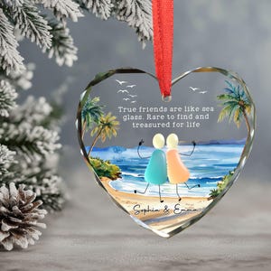 2D flat Sea Glass Friendship Ornament, Best Friend Ornament, Timeless Friendship Keepsake, Besties Christmas Gift, Best Friend Gifts