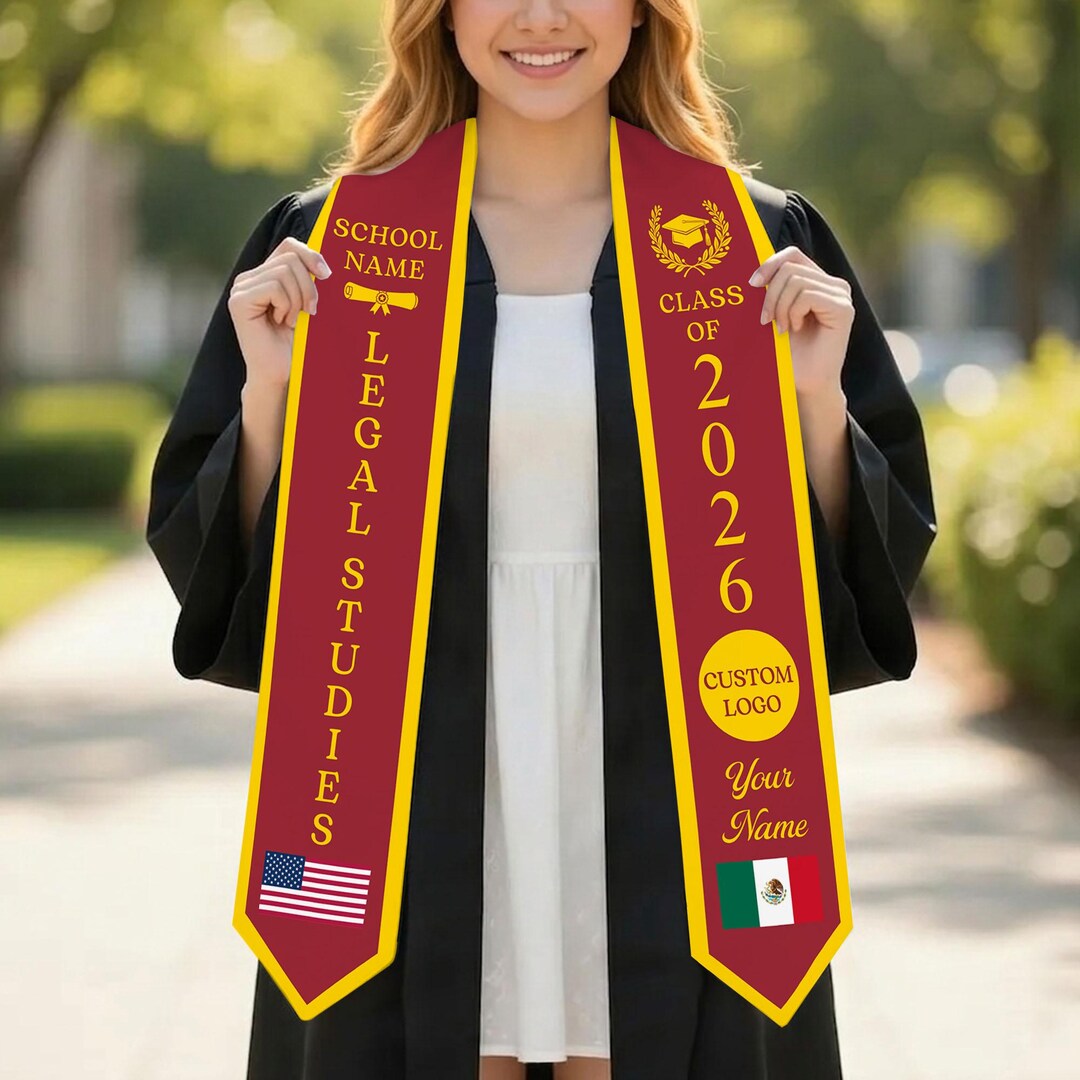 Custom Two Flag Graduation Stole, Satin Graduation Sash With Name Year ...