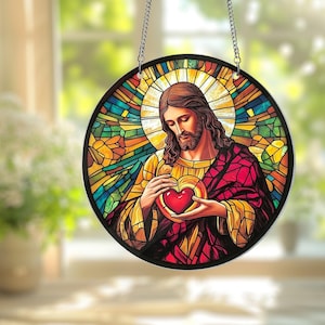 Jesus Christ Stained Glass, Ideal Home Decor or Easter Gift, God Christmas Ornament, Bible Religious Window Hanging, Faith Christian Gift