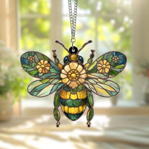 Bee Faux ACRYLIC Suncatcher, Honeybee Acrylic Window Hanging, Garden Decor Gift, Faux Acrylic Stained Glass Bee Ornament, Nature Lover Gift