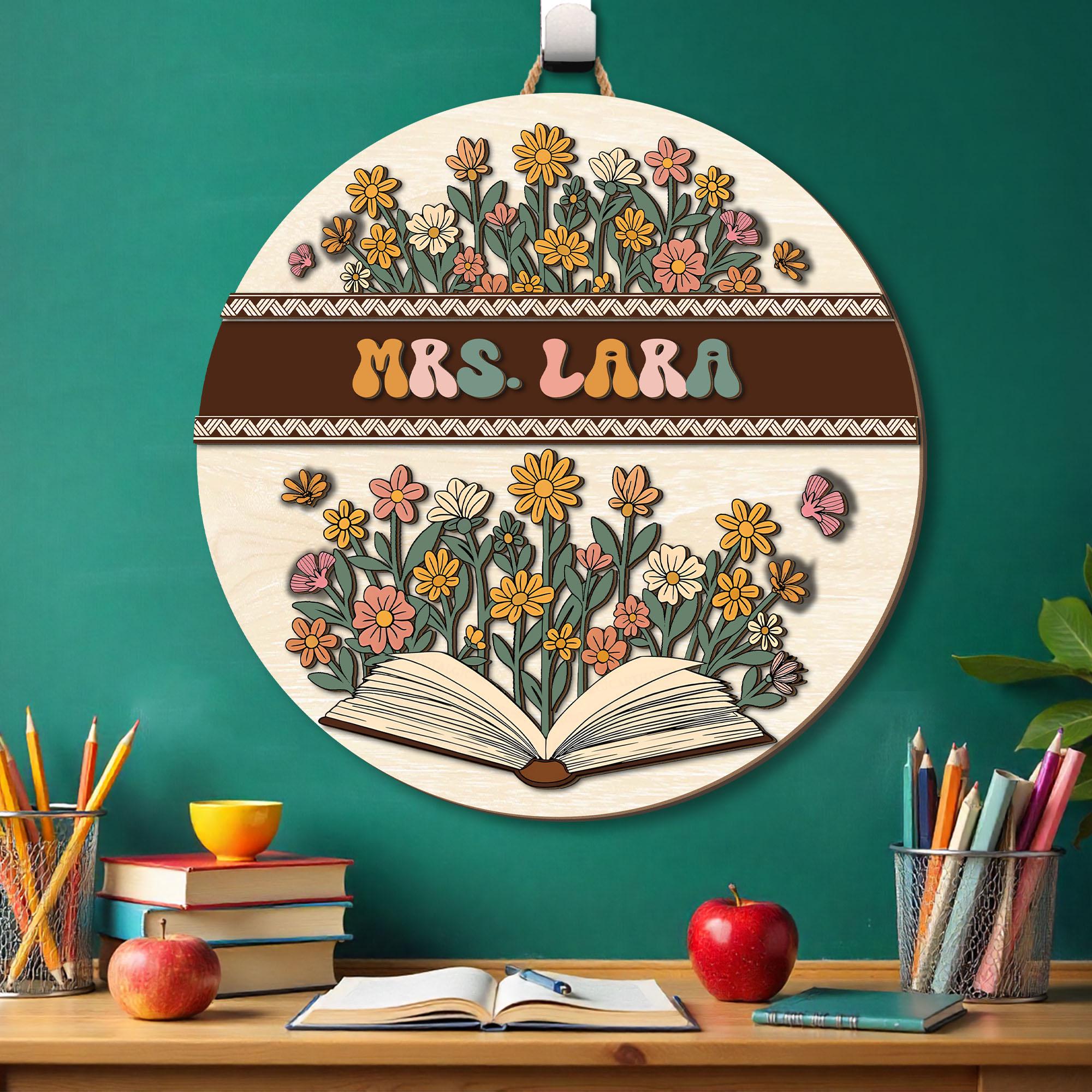 Custom Teacher Door Sign With Name, Floral Classroom Wall Decor ...