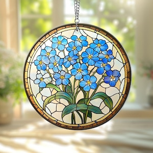 Personalized Forget Me Not Acrylic Windown Hanging Suncatcher, Window Hanging Decor, Floral Lover SunCatcher, Mothers Day Present For Mom