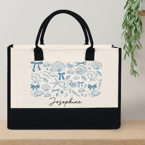 Customized Coquette Seashell Tote Bag, Coastal Tote Bag for Women, Beach Totes, Summer Vibes Tote Bag, Canvas Beach Gift Bag