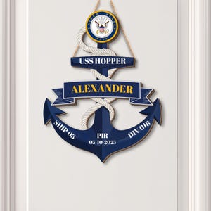 Personalized Navy Anchor Wood Sign, Flag Anchor, PIR Anchor Decor, Navy Graduation Gift, Hotel Door Hanger, Navy Bootcamp, Sailor Gift