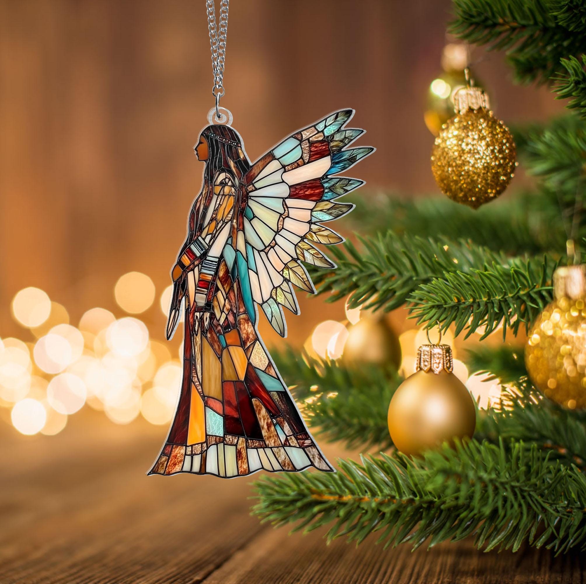 Native American Acrylic Window Hanging Suncatcher, Dreamcatcher Tribal ...