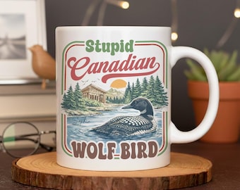 Personalized Stupid Canadian Wolf Bird Coffee Mug, Funny Loon Bird Retro Enamel Cup, Heated Rivalry Inspired Gift, Team Hollanov Ceramic Mug