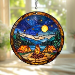 Starry Camp Fire Acrylic Hangings Suncatcher, Window Decor Gift for Mothers, Acrylic Window Hangings, Home Decor, Birthday Gift for Her