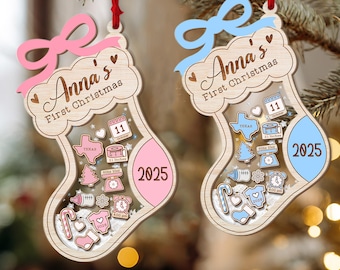 Adorno navideño personalizado para bebé, recuerdo de batido, estadísticas personalizadas para recién nacidos, regalo para decoración del árbol de Navidad para niña o niño (2025)