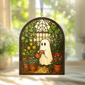 Cute Ghost Greenhouse Window Hangings Suncatcher, Halloween Ghost Acrylic Ornament, Plant Lovers Gift, Halloween Home Decor, Gift For Mom