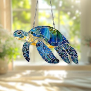 Sea Turtle Acrylic Window Hanging Suncatcher, Turtle Suncatcher, Turtle Window Hanging, Turtle Ornament, Turtle Lovers Beach Lovers Gift