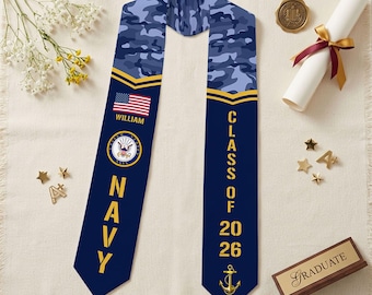Personalisierte Navy veteran Stola, Benutzerdefinierte US Navy Tribut Abschlussfeier, Geschenk zum Gedenktag, Vaterländisches Geschenk für Marineveteranen