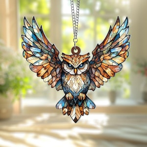 Owl Acrylic Window Hanging, Flying Owl Window Hanging, Owl Ornament, Owl Lover Gift, Bird Home Decor, Bird Lover Gift, Housewarming gift
