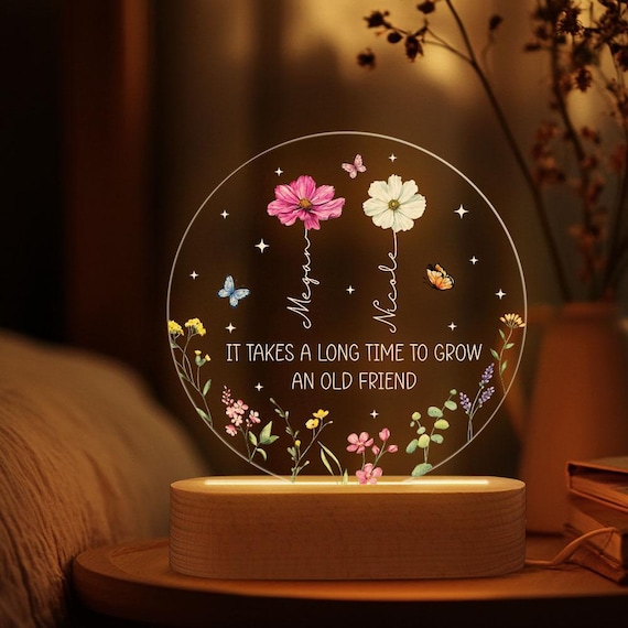 Personalized Best Friends Birthmonth Flower LED Night Light - Main Image