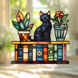 Cat Book Acrylic Window Hanging Ornament, Custom Reading Cat Acrylic Window Hanging, Book Window Decor, Book Lover Gift, Cat Lover Gift
