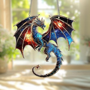 Blue Dragon Galaxy ornament Acrylic Window Hanging Decor Halloween Gift dragon Ornament Dragon Inspired Art for Dragon Lovers