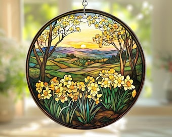 Atrapasol de narciso, narciso (mes de nacimiento: marzo), flor para colgar en la ventana, atrapasol de flores (narciso), regalo para amantes de las plantas, decoración de jardín de flores