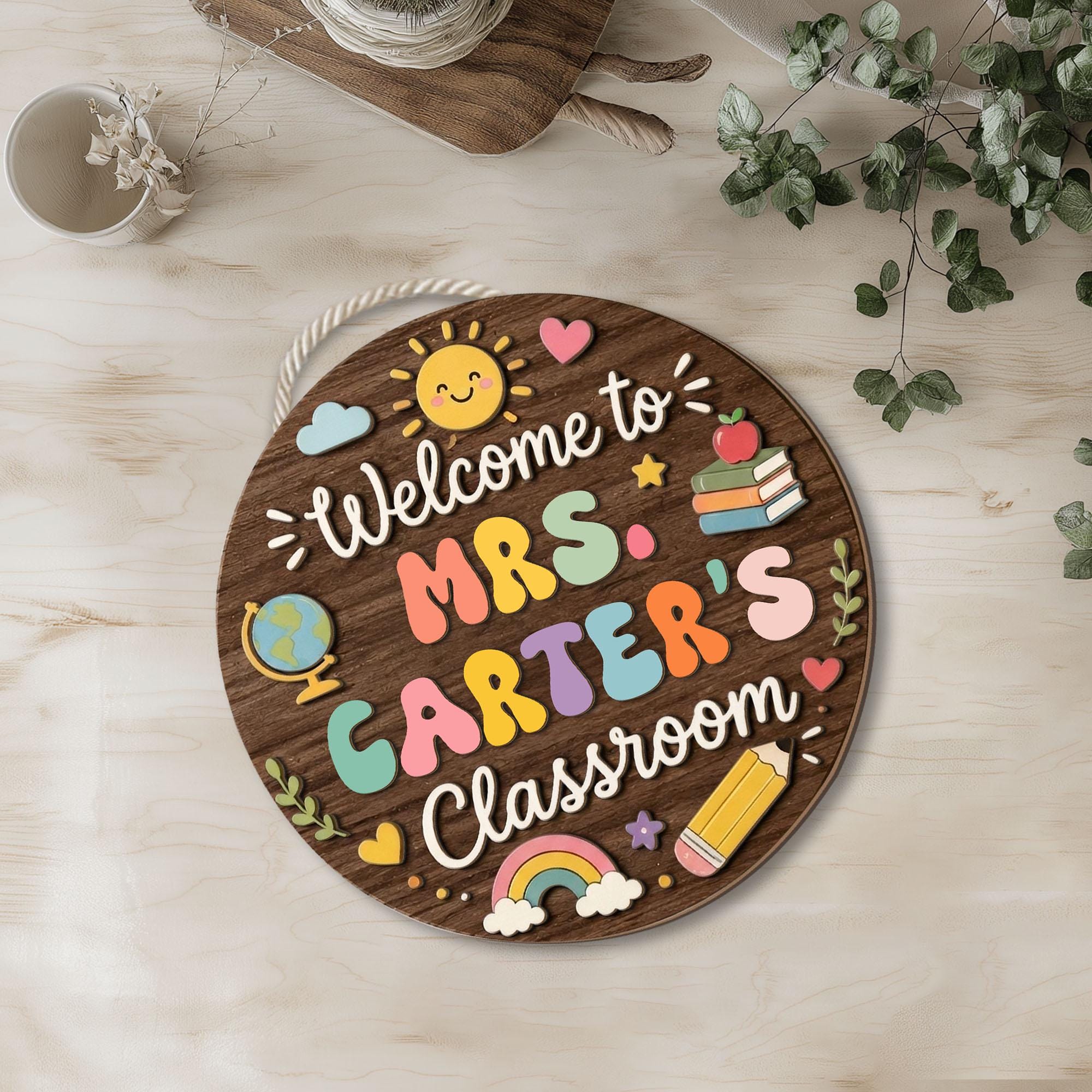 Personalized Teacher Name Sign: 3D Wood Classroom Door Hanger - Etsy