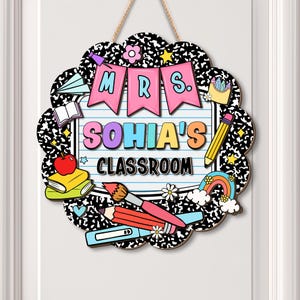 Custom Teacher Door Hanger Composition Book 3D Wooden Sign, Retro Teacher Door Hanger, Teacher Welcome Name Sign, Teacher Appreciation Gift