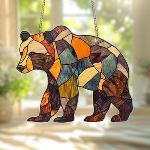 Bear ACRYLIC Suncatcher Hanging, Woodland Black Bear Window Decor, Mothers Day Gift For Mom Suncatcher, Bear Suncatcher Hanging,Nature Decor