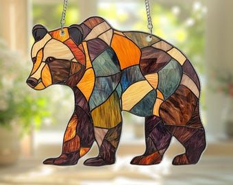 Bear ACRYLIC Suncatcher Hanging, Woodland Black Bear Window Decor, Mothers Day Gift For Mom Suncatcher, Bear Suncatcher Hanging,Nature Decor