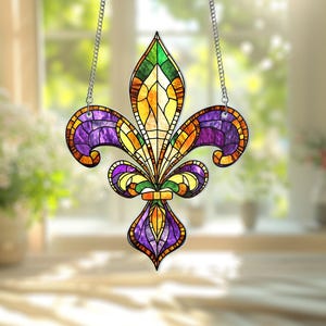 Louisiana Fleur De Lis Acrylic Suncatcher, Mardi Gras Fleur de Lis Window Hanging, Louisiana State Hanging Sign, Mardi Gras Home Decor