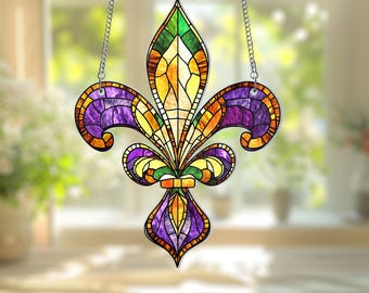 Louisiana Fleur De Lis Acrylic Suncatcher, Mardi Gras Fleur de Lis Window Hanging, Louisiana State Hanging Sign, Mardi Gras Home Decor