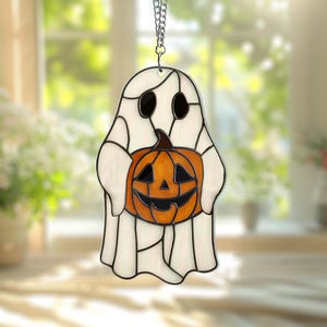 Halloween Cute Ghost Acrylic Suncatcher,Ghost and O&#39;lantern Halloween Window Decor,Spooky Halloween Gift,Plant Gift For Mom,Ghost Lover Gift