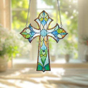 Cross Suncatcher Ornament, Cross Acrylic Window Hanging, Religious Wall Window Hanging Art Decoration, Faith Home Decor, Nativity Ornament