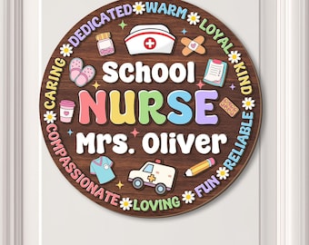 Plaque de porte personnalisée d'infirmière d'école, cadeau d'infirmière d'école, accroche-porte d'infirmière d'école personnalisé, enseigne d'infirmière d'école, décoration de salle de santé de rentrée