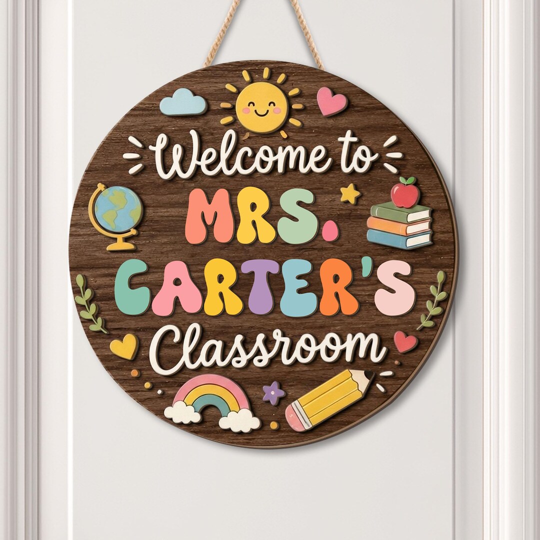 Personalized Teacher Name Sign: 3D Wood Classroom Door Hanger - Etsy