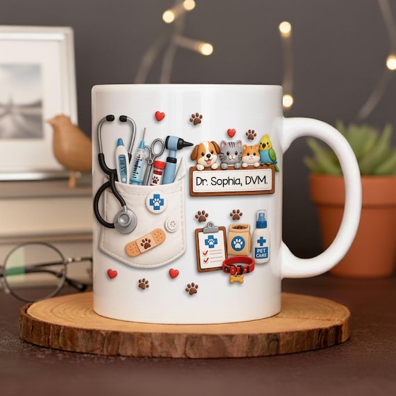 Personalized Veterinarian 2D Flat Not 3D Mug, Custom DVM Name Coffee Cup,  Cute Vet Gift for Animal Doctor, Veterinary Appreciation - Etsy Hong Kong