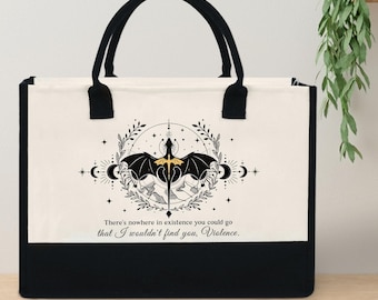 Sac fourre-tout quatrième aile, sac cabas dragon, sac de lecture de livre fantastique, cadeau pour les amateurs de lecture, cadeau livresque, cabas rat de bibliothèque, sac fourre-tout dragon fantaisie livre
