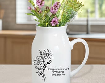 Personalized Retirement Ceramic Flower Vase, Custom Happy Retirement Gift, Appreciation Gift, Thank You Gift, Teacher Gift, Retired Gift
