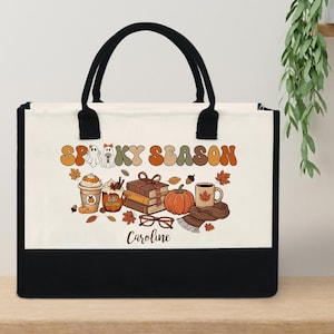 Custom Fall Tote Bag, Pumpkin Season Bag,Cute Autumn Bookish Gift, Floral Cozy Tote, Custom Fall Gift for Her, Autumn Bag, Fall Bookish Gift