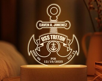 Personalized Navy Anchor Led Night Light, PIR Graduation Anchor, Navy Lamp, Navy Graduation Gift, Unique Gift, Navy Family Gift, Ship Decor