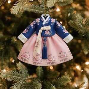 Personalized Korean Hanbok Dress Christmas 2D Flat Acrylic Ornament, Traditional Asian Cultural Decor, Holiday Gift, Korean Lover Gift