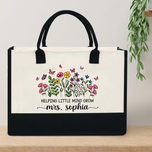 Personalized Helping Little Mind Grow Teacher Tote bag, Teacher Appreciation Gift Tote Bag, Custom Teacher Gift Bag, Teacher Thank You Gift