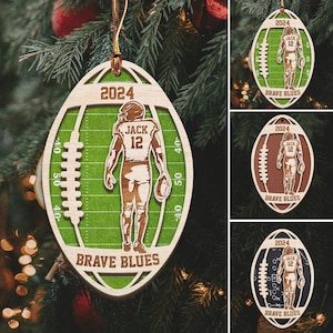 Personalized Football Player Wood Christmas Ornament, Custom Name Number Football Player Art, Senior Football Keepsake, Football Lovers Gift